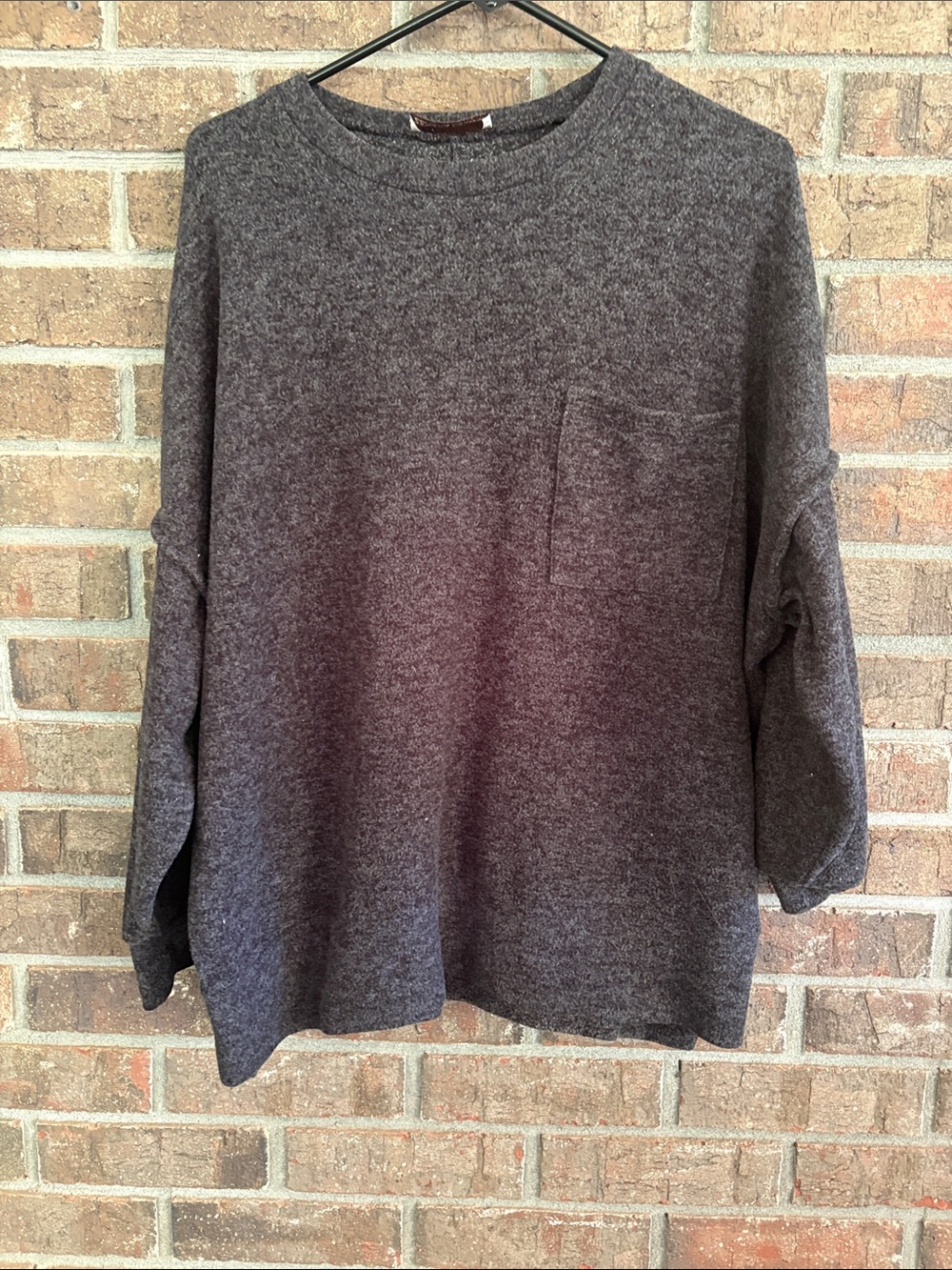 Zenana Outfitters Charcoal Crewneck Sweater with Chest Pocket